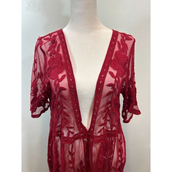 Red Lace Gothic Romantic Sheer Lace Maxi pullover Cover Up One Size - Picture 11 of 11